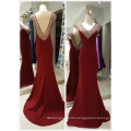 V Neck Red Standard European Size 34-38 in Stock Evening Dress